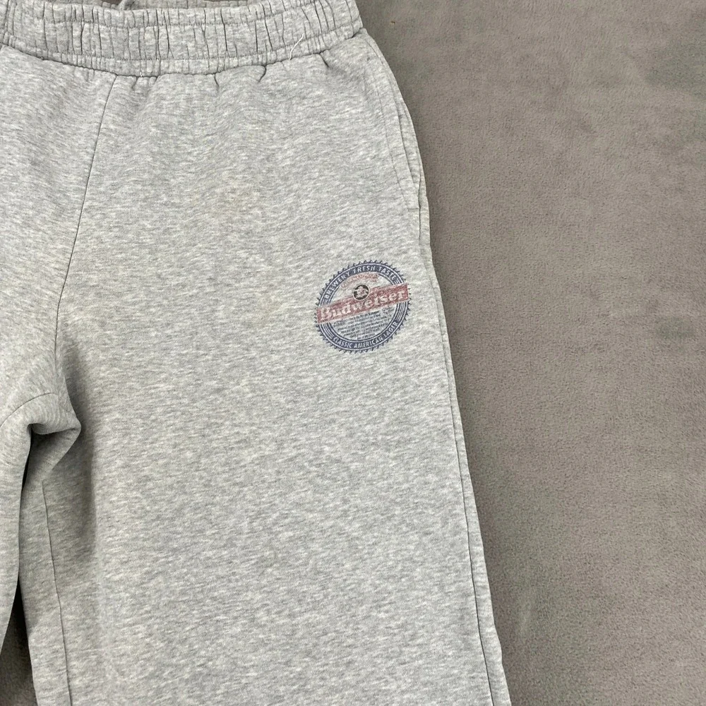Vintage 90s Budweiser Gray Wide Leg Sweatpants Raw Hem Graphic Logo Small